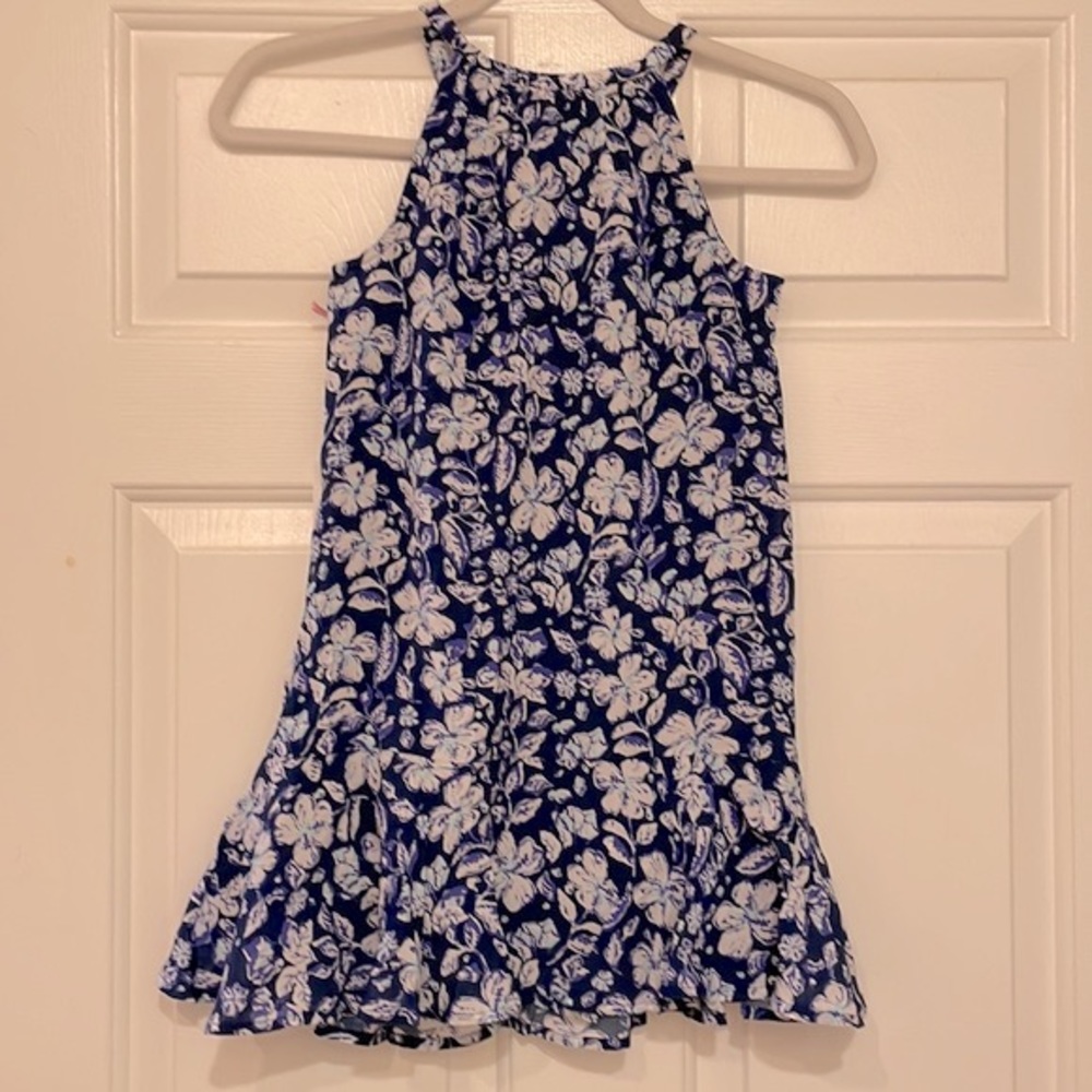 Vineyard Vines Girls(7-8) Navy Blue and White Floral Hibiscus Dress- size XS